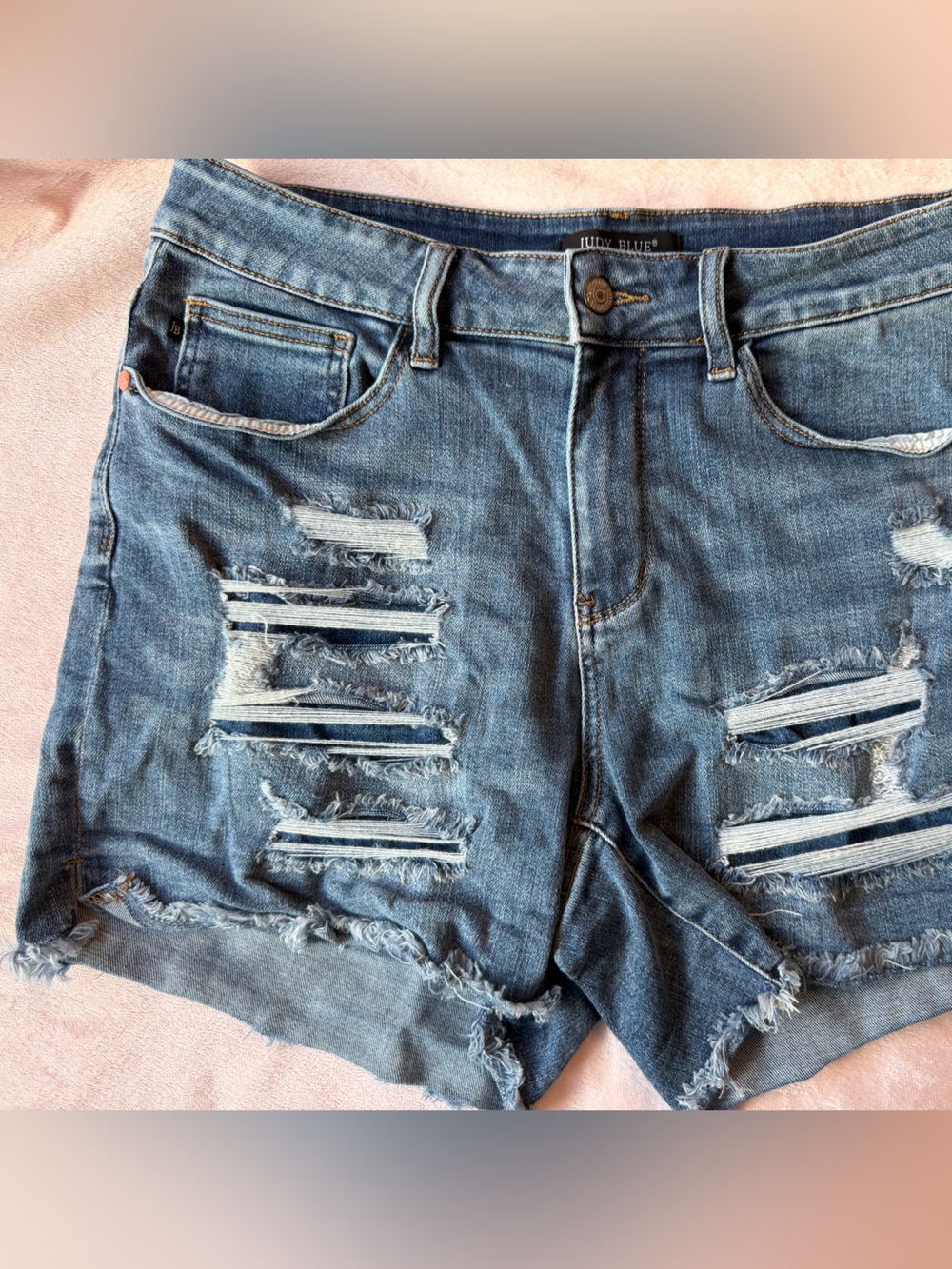 Judy Blue Distressed Denim Cutoff Shorts - Medium Blue